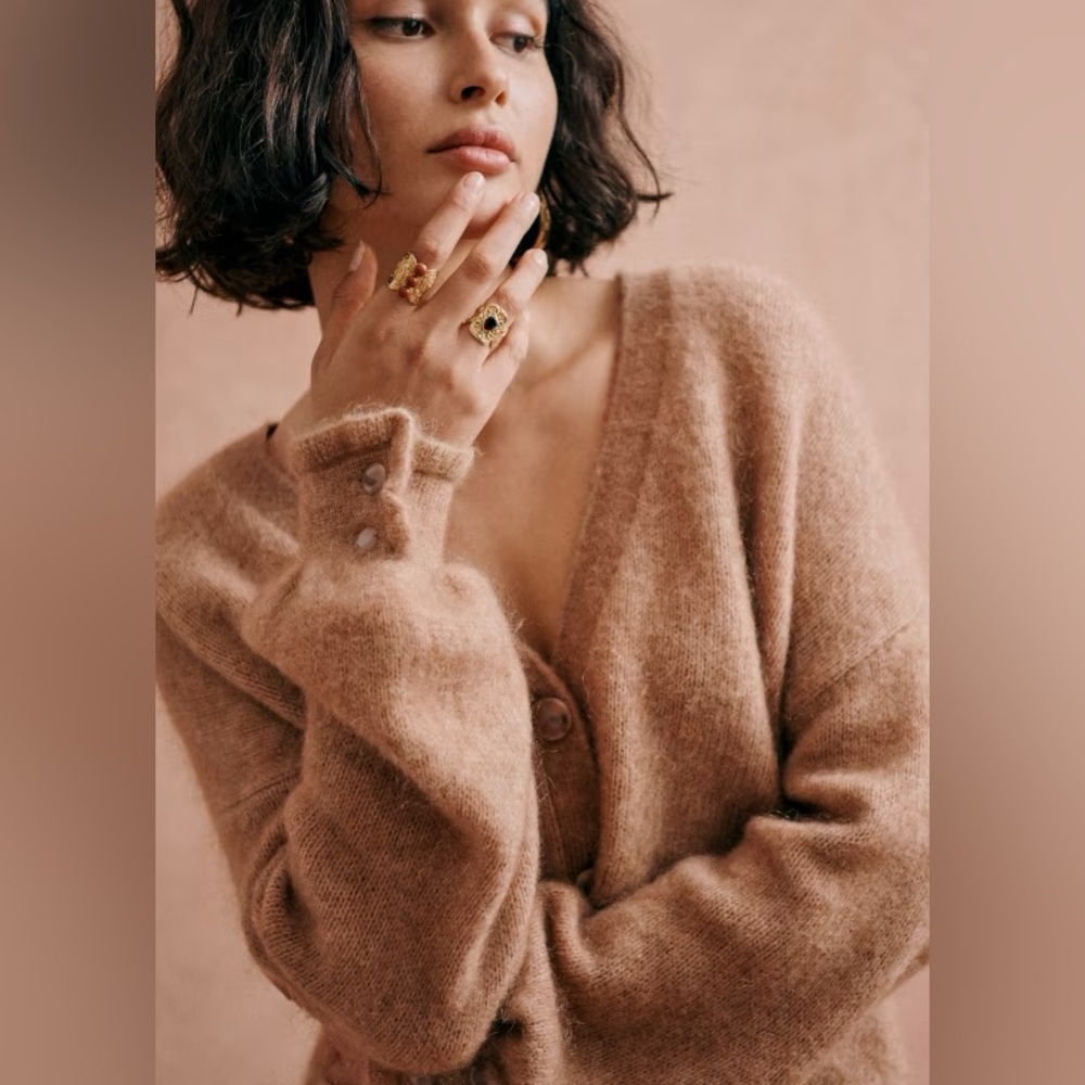 Sezane Mia cardigan, size xs, camel